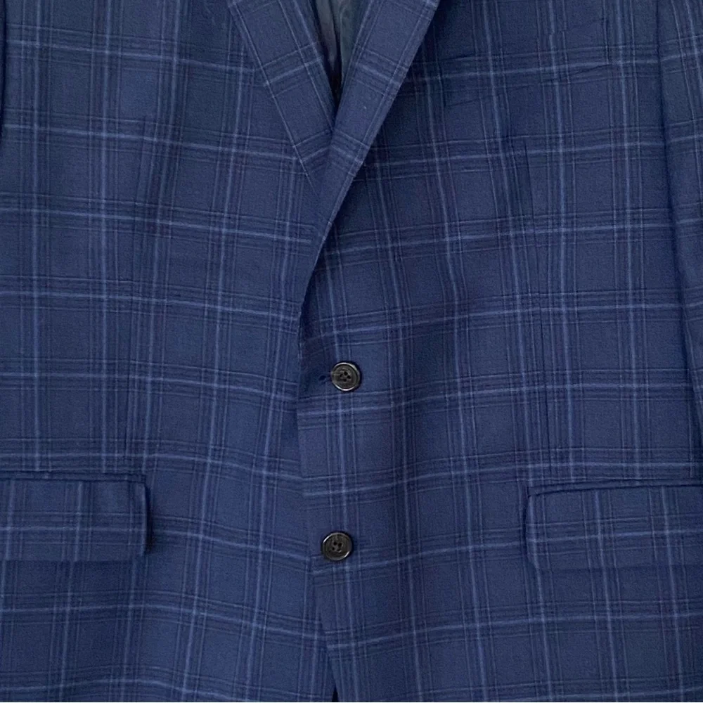 Ralph Lauren Men's Navy Windowpane Wool Blend Blazer Jacket 46R Business Casual - Picture 4 of 16